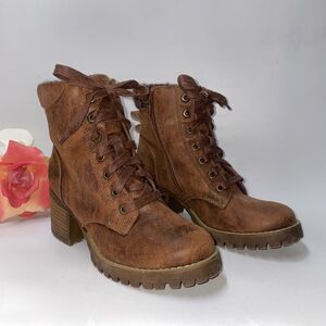 New Carlos by Carlos Santana Glinda Brown chunk heel size 7 lace zip brown boots